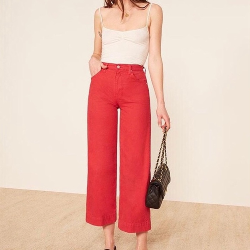 - Reformation Red Wide-Leg Chevy Jeans Cherry Wash